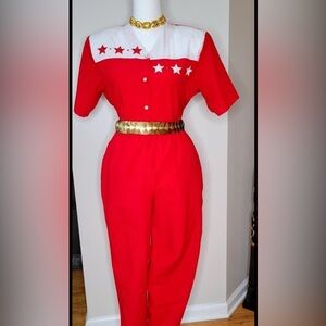 Red two piece vintage pant set